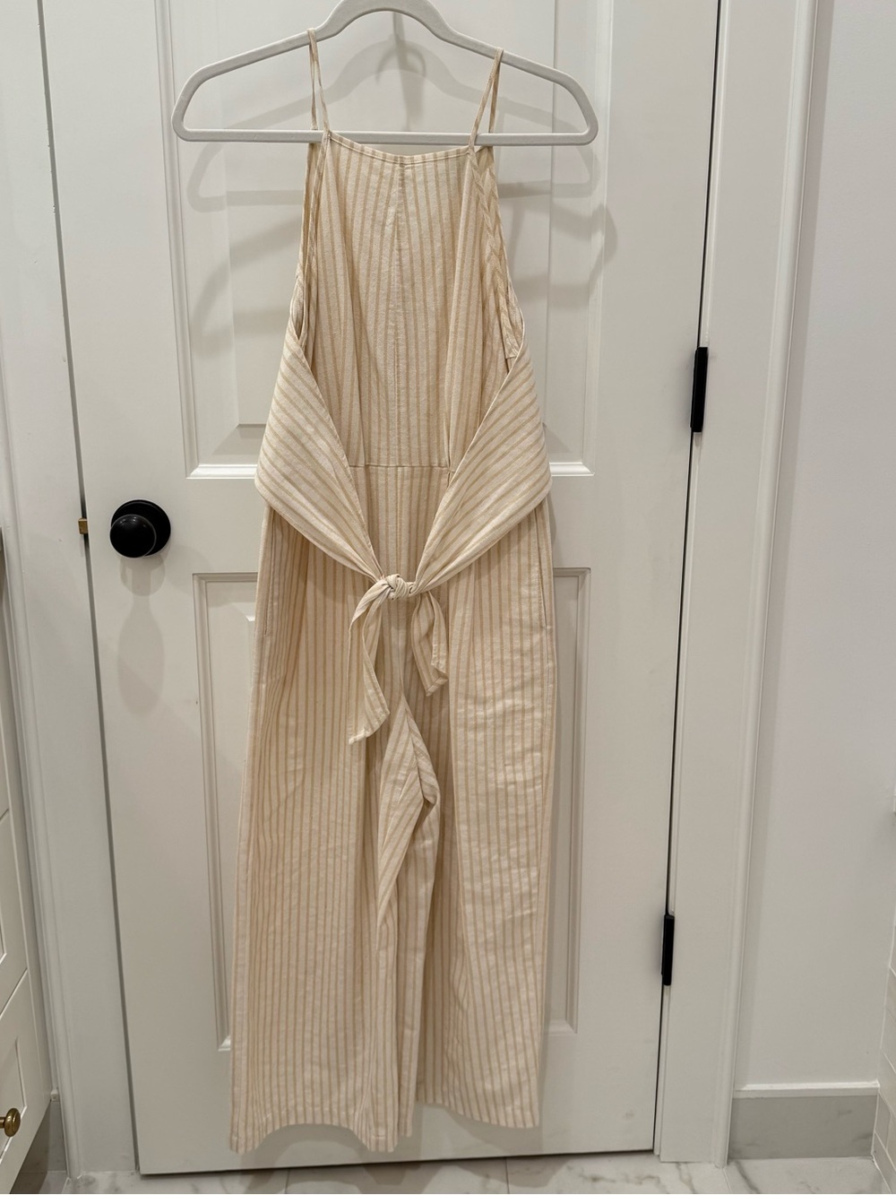 Greylin Yellow/ Cream Striped Wide-Leg Jumpsuit with Tie Waist